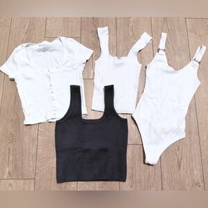 Abercrombie & Fitch Aerie Tops Womens S Small White Gray Tank Shirts Bodysuit